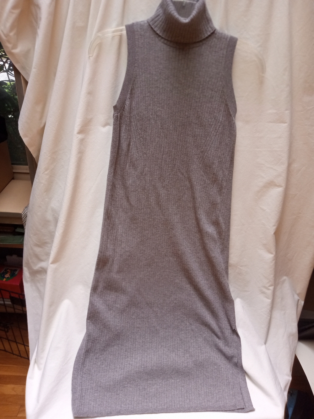 Banana Republic Sleeveless Ribbed Turtleneck Knit Dress - Gray